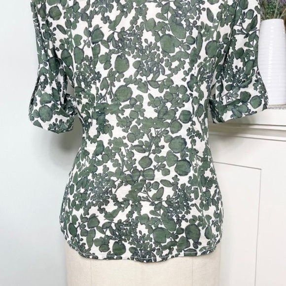 Tory Burch Issy Vine Leaf Print Button Down Shirt Utility Roll Tab 2 XS - Picture 6 of 10